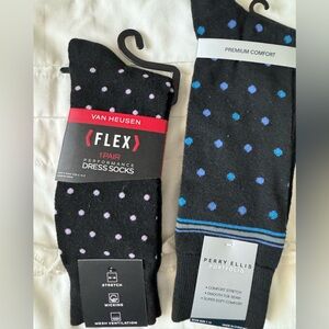 Perry Ellis and Van Heusen Black with Blue or lavender Polka Dot Dress Socks